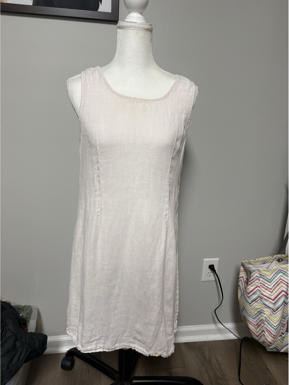 Match Point Women's Linen Sleeveless Short Light Pale Pink Dress Large